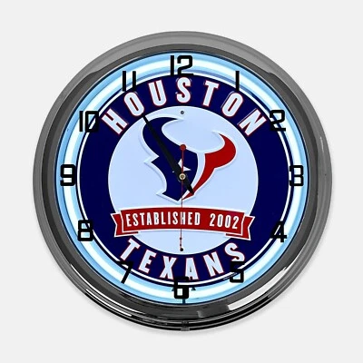 18" Houston Texans Metal Sign Designed White Neon Clock - SIGNBOX - Image 1 of 4