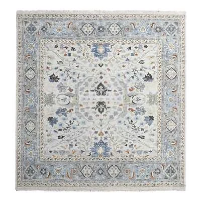 10'x10' Summer Gray Oushak All Over Floral Wool Hand Knotted Square Rug G84859 - Image 1 of 4