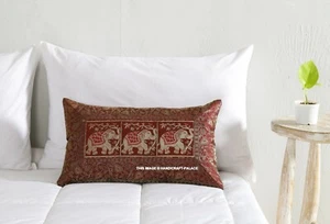 Handmade Violet Brocade Silk Cushion Cover Indian Elephant Pillow Case 12x20 - Picture 1 of 6