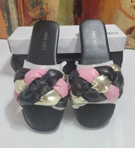 NineWest Lula 3 Warm Blush Faux Leather Open Rounded Toe Slide Braided Sandals - Picture 1 of 4