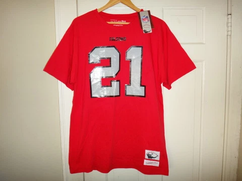 Deion Sanders Mitchell & Ness Falcons Men's Red Name & Number Jersey T-Shirt Cover
