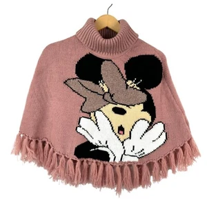 Disney x HM Girls pink Minnie Mouse fringe poncho pink core sz 8-12 - Picture 1 of 6