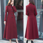 Womens Stand-up Collar Woolen Coat Long Thick Slim Button Elegant Party Overcoat