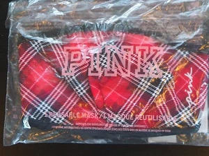 Victoria Secret PINK Red Plaid Adjustable Washable & Reusable Face Mask Sealed - Picture 1 of 3
