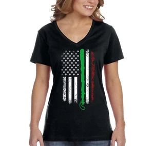 Womens Shillelagh Flag Irish Ireland Clover USA St. Patrick's Day V-Neck T-Shirt - Picture 1 of 5