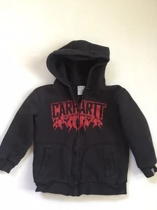 Carhartt Hoodie Sweatshirt Boys Size 7 Black Red Full Zip Flames Graphic - Picture 1 of 4
