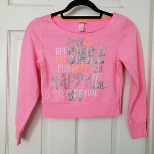 Justice Girls Pink Pullover Sweatshirt Size 8 Fun Smile Happy - Picture 1 of 7