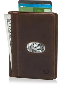 Real Leather Slim Bifold Wallets For Men W/ Pull Strap RFID Blocking Mens Wallet - Picture 1 of 19