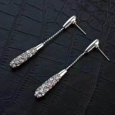 Fashion Women Simple Jewelry Earrings Crystal Teardrop Droplets Tassel Stud 0475 - Image 1 of 4