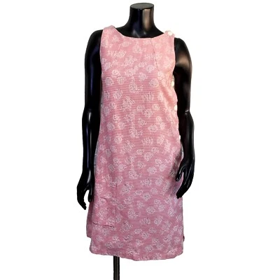 Vintage 60s Handmade Pink Textured Striped Floral Aline Shift Tank Dress Mod - Image 1 of 4