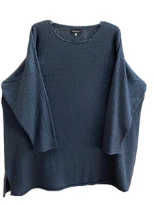 Eskandar Teal Cable Cotton Cashmere Silk Tunic Sweater 36" Long - Picture 1 of 4