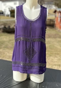 JLO durchsichtige lila Tunika mit metallischen Akzenten Damen Designer Tank Top MED - Bild 1 von 5