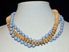 Unbranded - Blue & Natural Wood Round & Flat Bead 3-strand Necklace - 18"