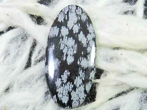 32Cts. Natural Snowflake Obsidian Loose Gemstone Oval Cabochon 22X46X04MM - Picture 1 of 9