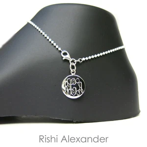 925 Sterling Silver 2mm Moon Bead Monogram Personalized Anklet - Picture 1 of 3