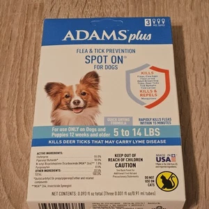 Adams Plus Fleas & Tick Spot on for Dogs Topical 3 Month Small Dog 5 to 14 Lbs - Picture 1 of 2