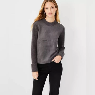 Suéter ANN TAYLOR Gris Imitación Gamuza Mixto Medios Cuello Redondo Manga Larga Suave Mediano Foto 1 de 4