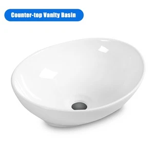 Oval Bathroom Basin Toilet Ceramic Sink Bowl Vanity Porcelain w/ Pop Up Drain - Picture 1 of 5