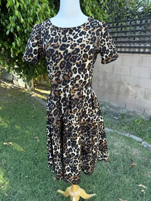 Vestido Lularoe Leopardo Bolsillos Talla M Negro Marrón Elástico Texturizado Foto 1 de 4