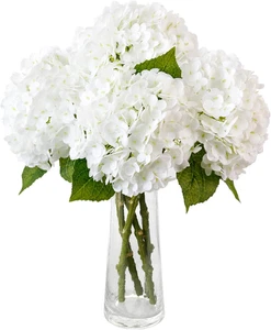 Hydrangea Artificial Flowers,4 Pcs Real Touch Hydrangea Flowers with 3 Pcs Butte - Picture 1 of 9