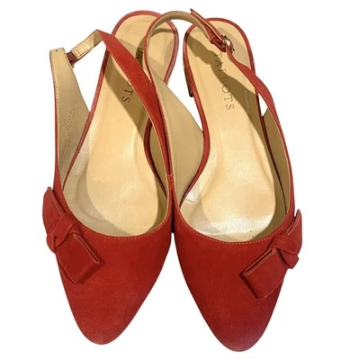 Talbots Edison Lazo Lateral Eslinga Pisos Cuero Rojo Gamuza Dorado Tacón Talla 7M Foto 1 de 4