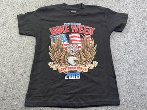 Youth Small Daytona Bike Week 2018 T-Shirt Eagle Flag Black Tee Hanes - Picture 1 of 8