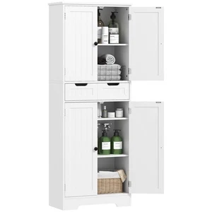 HOMCOM Bathroom Tall Cabinet with Drawer, Adjustable Shelf and Doors, White - Picture 1 of 11