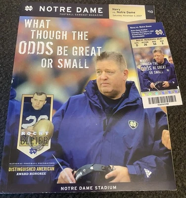 NOTRE DAME vs NAVY FOOTBALL GAMEDAY MAGAZINE & TICKET STUB  November 3, 2007 - Image 1 of 4