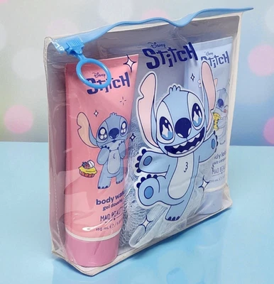 DIVAS WORLD Stitch Hautpflege Bad Geschenkset - Duschgel & Lotion & Schwamm im Kulturbeutel mit Reißverschluss