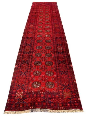 Rare Hand Knotted Vintage Afghan Turkmen Moori Wool Area Runner Rug 9.5 x 2.6 Ft - Image 1 of 4