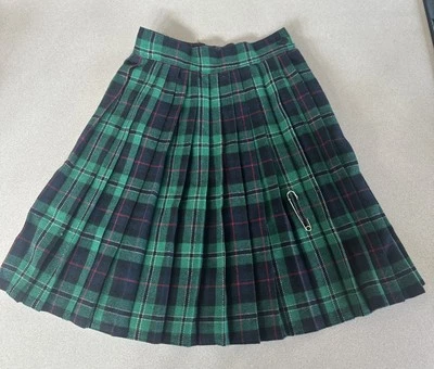 Винтажная зеленая шерстяная юбка-тартан, клубничная студия, килт длиной до колена Y2K гранж - Изображение 1 из 4