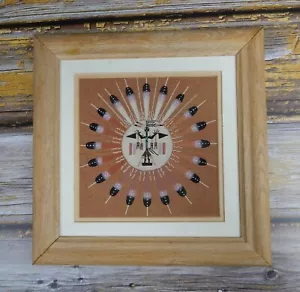 Dipinto Nativi Americani Indiani Originale Navajo Sabbia Sole e Aquila Firmato L.Jhonson - Foto 1 di 5