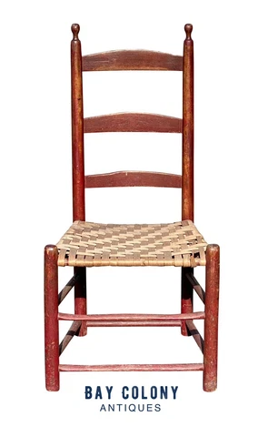 18TH C ANTIQUE QUEEN ANNE LADDER BACK SIDE CHAIR - RED PAINT & SPLINT SEAT Cover