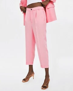 NUEVOS RAROS PANTALONES DE MUJER ZARA ROSA CROP PANTALONES BLOGGERS BARBIE PEQUEÑOS - Imagen 1 de 11