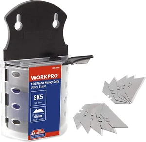 Hojas de cuchillo utilitario WORKPRO, acero SK5, paquete de 100 con dispensador - Imagen 1 de 12