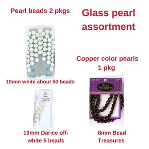 Pearl Beads 8mm and 10mm in White, Off-White, and Copper Brown Glass 583-0005 - Picture 1 of 1