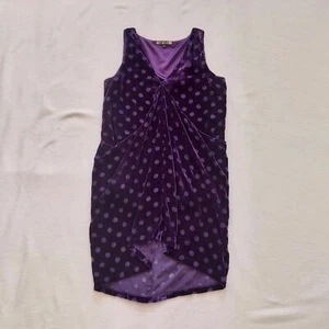 Biba NEW purple velvet cocktail party dress Draped Sleeveless V neck Spots UK 10 - Picture 1 of 6