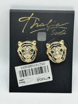 Aretes de tigre de oro azabache ojos verdes Thalia Sodi nuevos de stock Foto 1 de 4