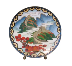 Antique JINGFA Great Wall of China Cloisonné gilt Brass 6" Plate Round 1940's - Picture 1 of 10
