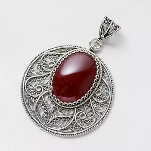 Anhänger 925 Silber Roter Stein Filigran 5,7 cm 12,55 g - Bild 1 von 7
