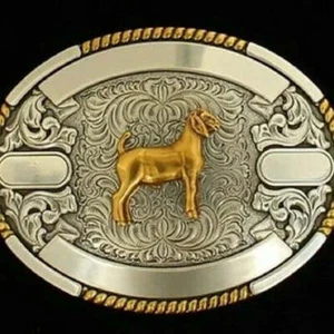 New! Crumrine Silver & gold OVAL BELT BUCKLE w/ GOAT CENTER Tooling Rope edge - Picture 1 of 1