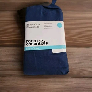 Room Essentials Navy Blue Cotton Blend Jersey 2 Standard Pillowcase Set - Picture 1 of 4