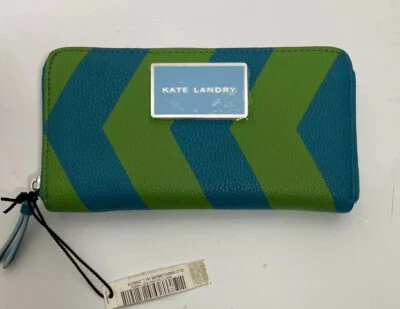 New Kate Landry Textured Green And Blue Striped Leather Wallet - Image 1 of 3