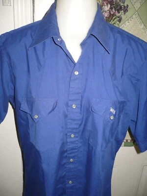 Camisa a Presión Occidental Shepler's Para Hombre, Vintage, Mangas Cortas, Azul Profundo, 15 1/2 Med Foto 1 de 4