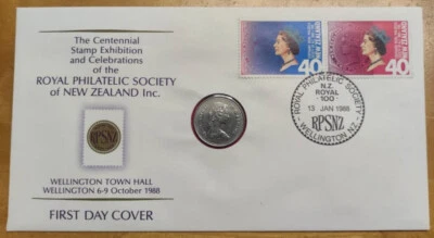 1988 New Zealand Royal Philatelic Stamp FDC Inlaid QE2 Queen Elizabeth II Coin - Image 1 of 4