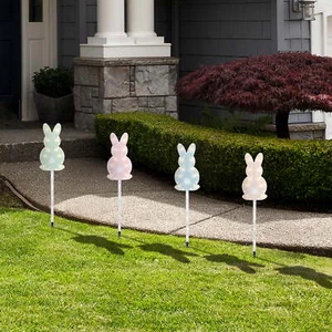 Northlight Plaid Easter Bunny Pathway Marker Lawn Stakes - 28.5" - Set of 4 - Picture 1 of 5