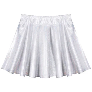Girls Sparkling Shiny Metallic Ballet Dance Skirt Pleated Flared Skater Skorts - Picture 1 of 34