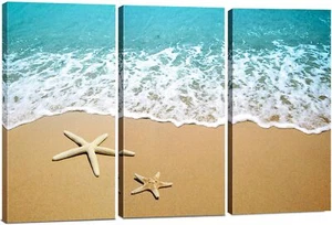 Sandy Beach Canvas Wall Art Decor - 12x24 3 Piece Set (Total 24x36 inch) - Picture 1 of 8