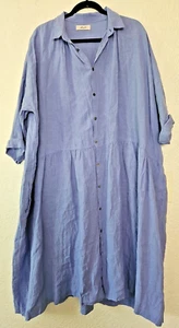 Ichi Antiques OS Blue 100% Linen Shirt Dress  L/S Long Pockets Oversized Japan - Picture 1 of 12