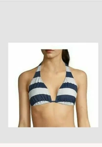 City Streets Jrs Blue/White Striped Bikini Halter Swimsuit Top Size XS,L#C8F - Picture 1 of 2